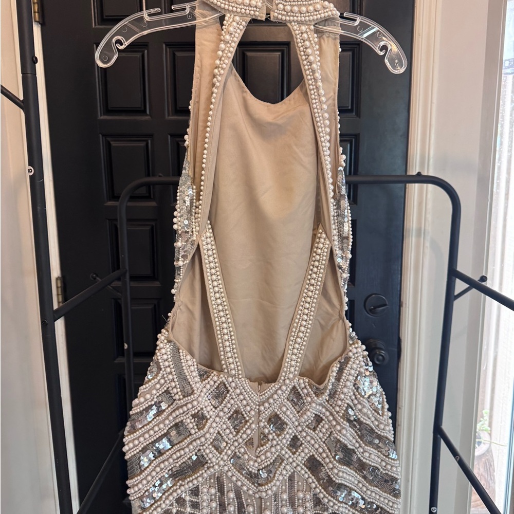ASOS Elegant Silver Beaded Cocktail Dress - Picture 2 of 10